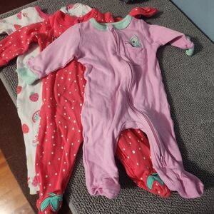 Set Of 3 Koala Kids Pink and Red Footies with Fun Patterns